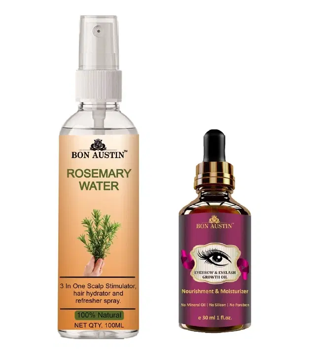 Bon Austin Natural Rosemary Water, 100 ml with Eyebrow And Eyelash Growth Oil, 30 ml, Set of 2