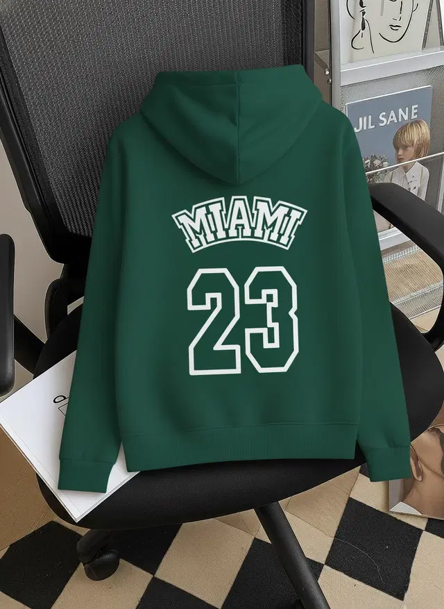 Fleece Printed Hoodie for Men, Green (M)