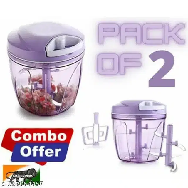Manual Chopper for Kitchen, Purple, 900 ml, Pack of 2