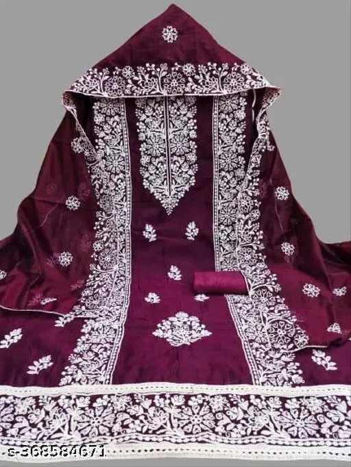 Chanderi Cotton Embroidered Punjabi/All Over Suits for Women (Purple, Un Stitched)