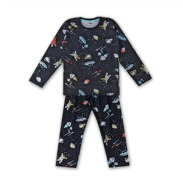 Full Sleeves Night Suit Set for Boys (Blue, 3-4 Years)