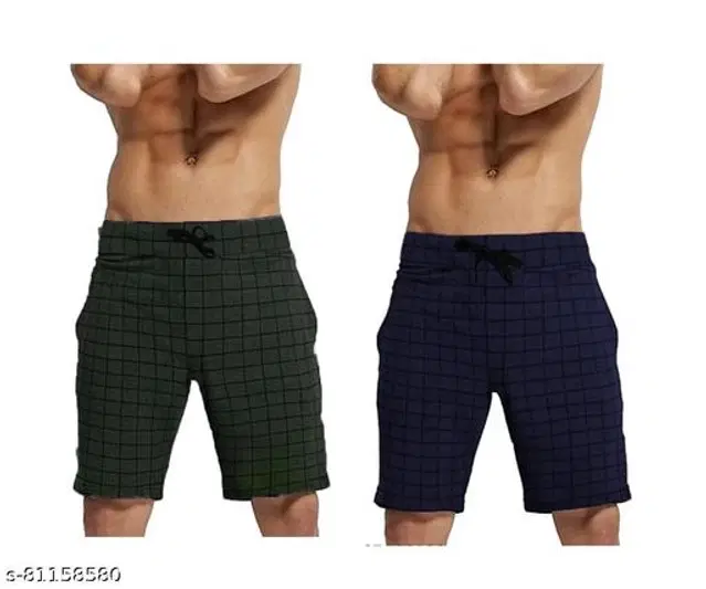 Cotton Shorts for Men, Pack of 2 (Bottle Green & Navy Blue, 36)