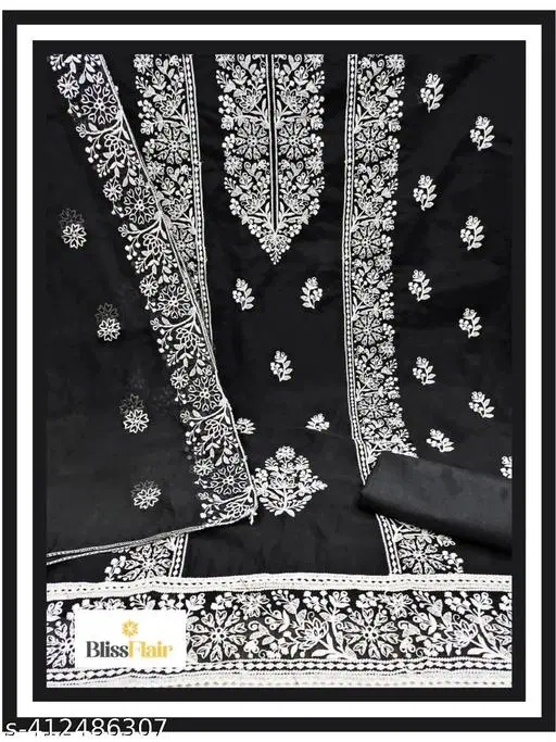 Embroidered Botanical Patiala Suits for Women (Black, Un Stitched)