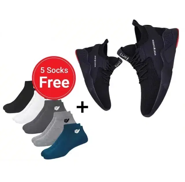 Sports Shoes with 5 Pair Socks for Men, Black (8)