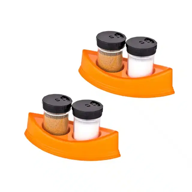 Plastic Salt Pepper Shakers with Stand for Dining Table, Multicolor, Pack of 2