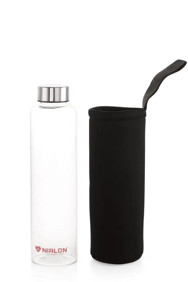 Nirlon Ira Borosilicate Glass Bottle 1000Ml With Sleeve | Water Bottle For Fridge | Extreme Temperature Resistant | For Hot And Cold Water, Milk, Lassi, Juice, Detox Mix | Leak Proof | Transparent
