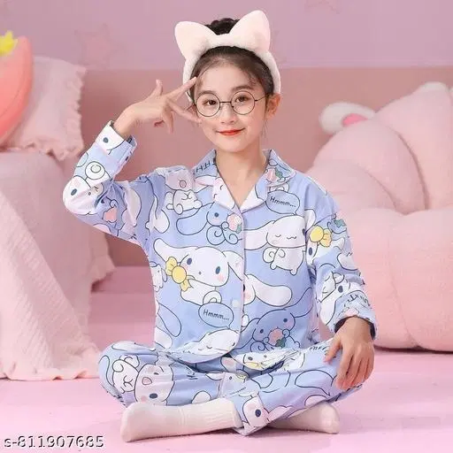 Night Suit for Girls (Aqua Blue, 9-10 Years)