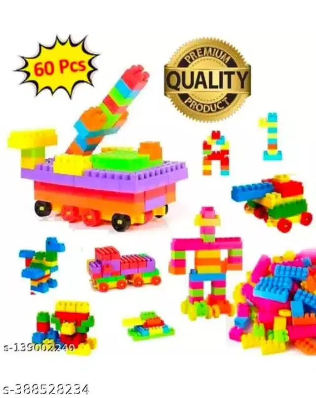 Plastic Block Toys for Kids, Multicolor, Set of 60