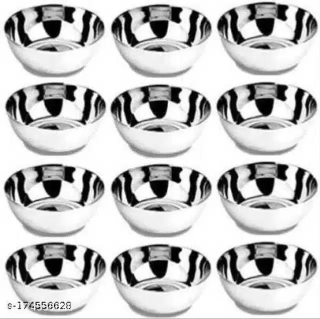 Stainless Steel Bowls, Silver, Pack of 12