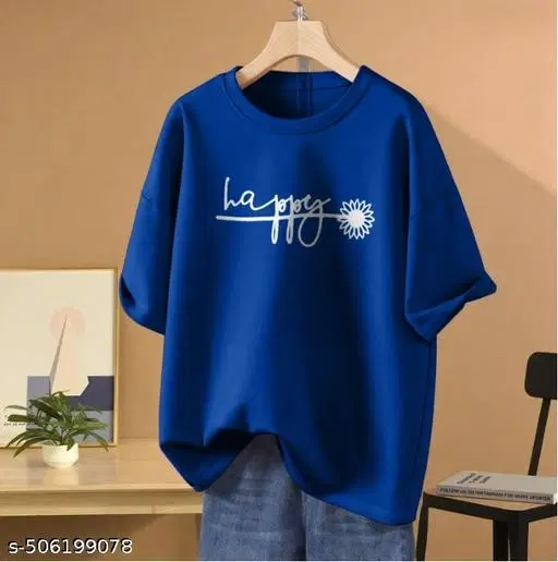 Cotton Blend Printed T-shirt for Women, Blue (XXS)