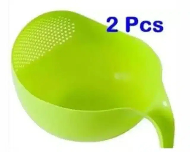 Food Strainer Bowl with Handle, Green, Pack of 2