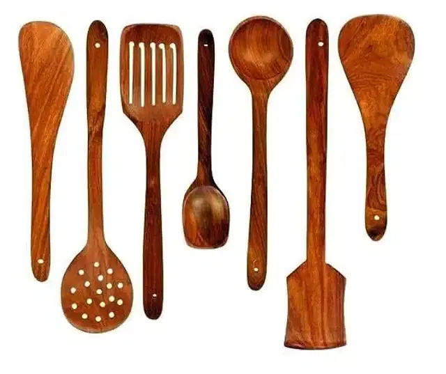 Wooden Cooking & Serving Spoons, Brown, Set of 7