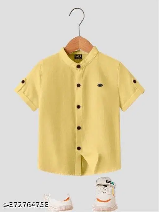 Solid Short Sleeve Shirt for Boys (Yellow, 8-9 Years)
