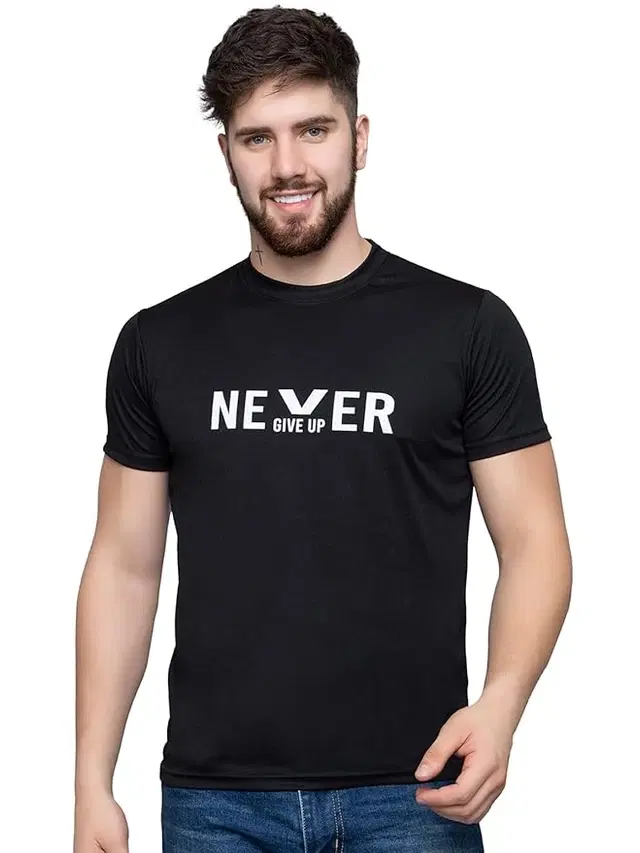 Round Neck Printed T-Shirt for Men, Black (L)