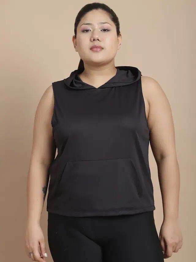 Polyester Solid Top for Women (Black, XXL)