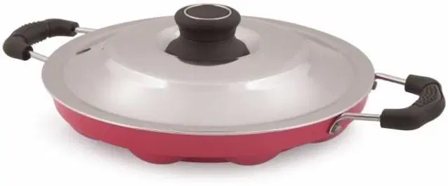 ZODEX 12 Cavities Non Stick Appam Patra with Lid and Side Handle, Multicolor, 21 cm