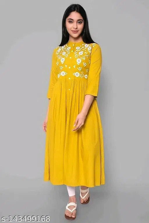 Rayon Kurti For Women, Yellow (S)