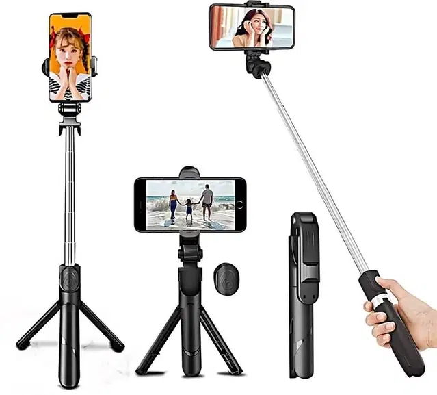 3 in 1 Selfie Stick Tripod with Bluetooth Remote, 70 CM Black , R1