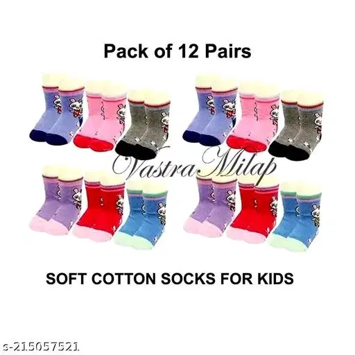 Cotton Socks for Kids, Set of 12 (Multicolor, 0-3 Months)