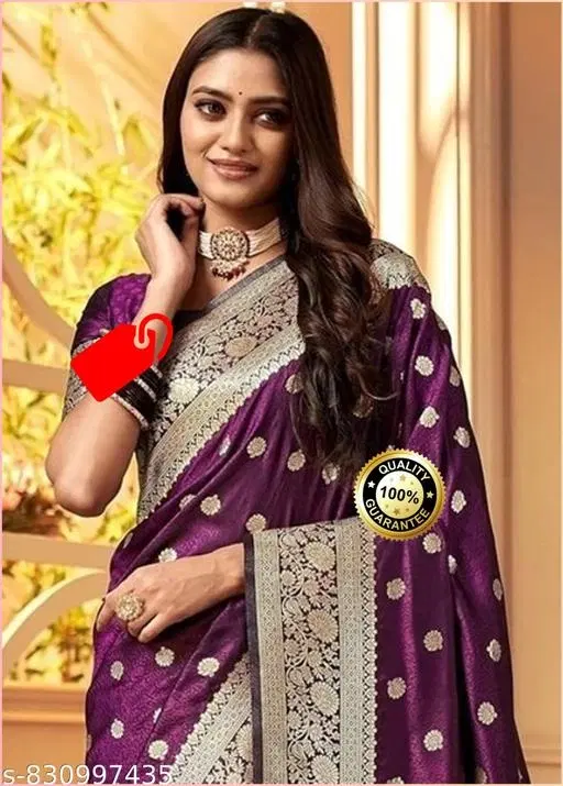Kanjeevaram Saree with Zari Woven for Women (Purple, Free Size)