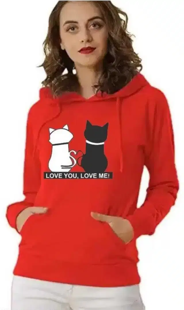 Fleece Hooded Sweatshirt for Women (Red, S)