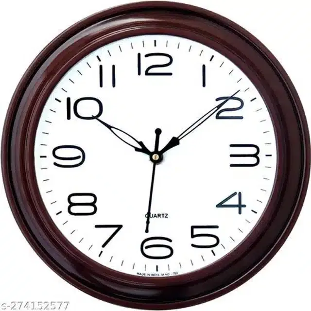 Plastic Analog Wall Clock, Brown & White