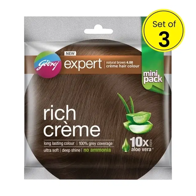 Godrej Expert Natural Brown Rich Creme Hair Colour 11 g+11 ml (Pack of 3)