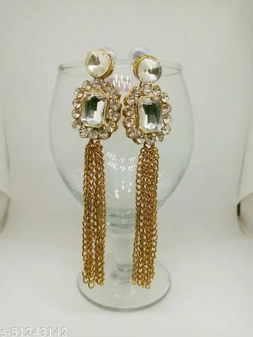 Alloy Kundan Earring for Women & Girls, Golden