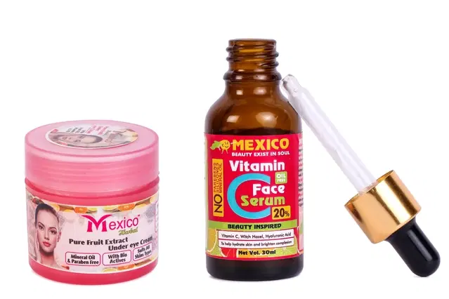 Maxico Herbs Vitamin C Serum (30 ml) with Fruit Under Eye Cream, Pack of 2
