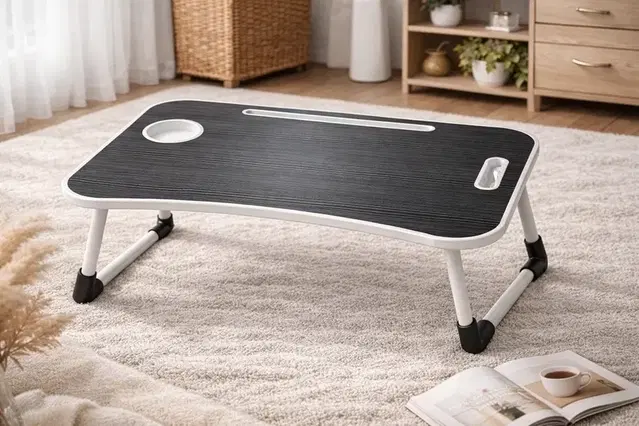 Laptop & Study Table, Foldable and Portable/Ergonomic & Rounded Edges/Non-Slip Legs, Black (60*40 cm)