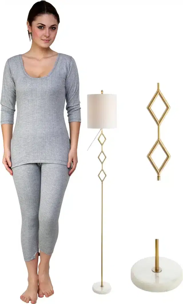 Polycotton Full Sleeves Thermal Set for Women (Light Grey, S)