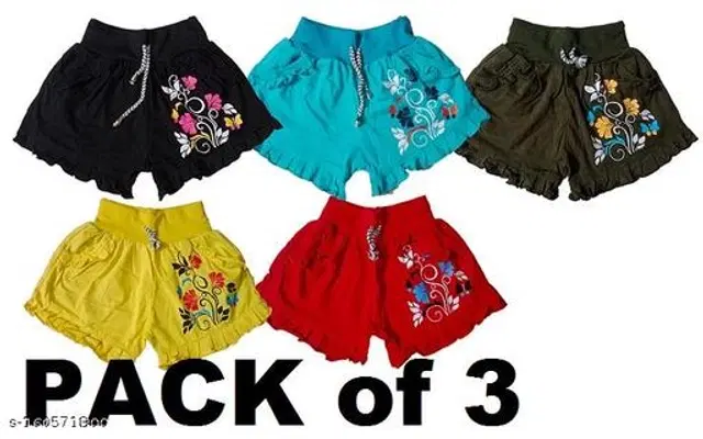 Cotton Shorts for Girls, Pack of 3 (Multicolor, 0-1 Years)