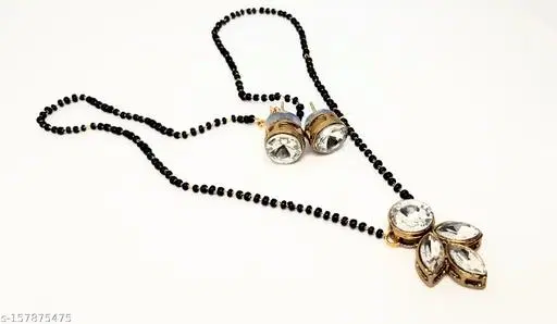 Alloy Mangalsutra With Earring for Women, White