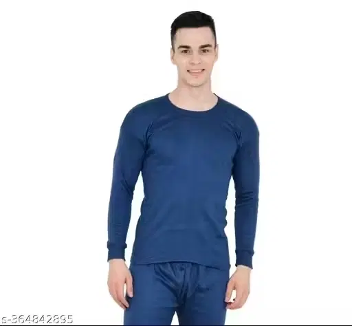 Polyblend Thermal Topwear for Men (Navy Blue, M)