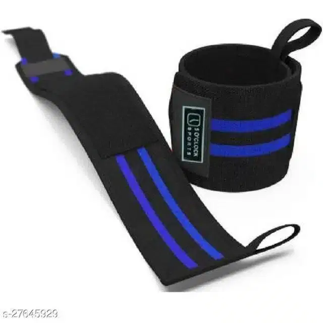 Wrist Support Bands, Black & Blue, Free Size, Set of 1