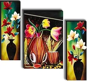 Wooden Modern Art Self Adhesive Wall Painting, Multicolor, 30x2x45 cm, Set of 3