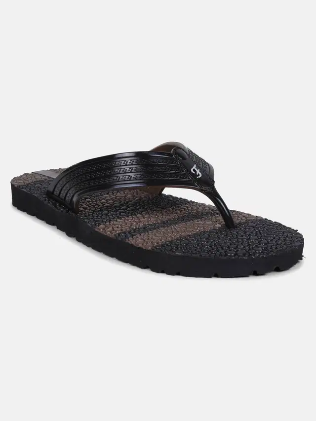 action Casual Flip Flops for Men (Black, 10)