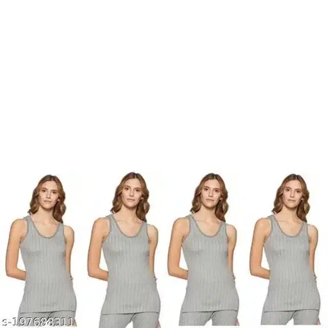 Cotton Thermal Top for Women, Pack of 4 (Light Grey, S)