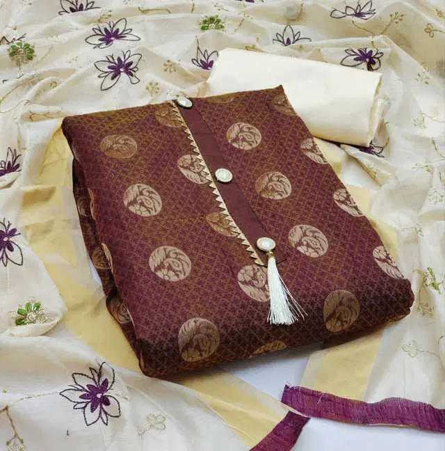 Women's Unstiched Dress Material Suit (Wine) (VK-213)
