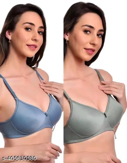 Cotton Solid Bra for Women & Girls, Grey, Pack of 2 (34B)