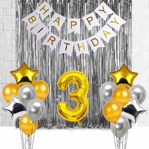 3rd Happy Birthday Balloon Decoration,White,Set Of 1