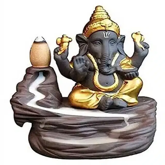 Lord Ganesh Backflow Cone Incense Holder with 10 Scented Cones, Multicolor