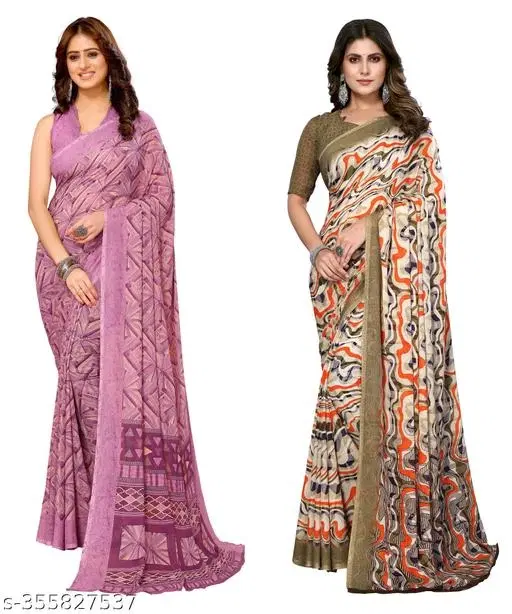 Georgette Printed Saree for Women, Pack of 2, Multicolor (6.3 m)