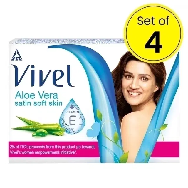 Vivel Aloe Vera Bathing Soap with Vitamin E for Satin Soft skin 4X43 g (Pack of 4)