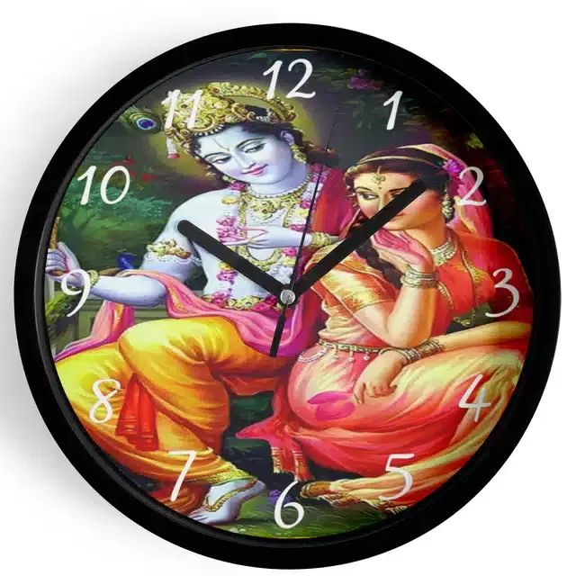 Analog Lord Krishna Wall Clock for Home, Black, 7 Inches