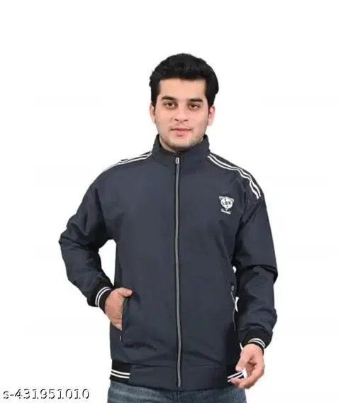 Polyester Solid Jacket for Men (Dark Grey, L)