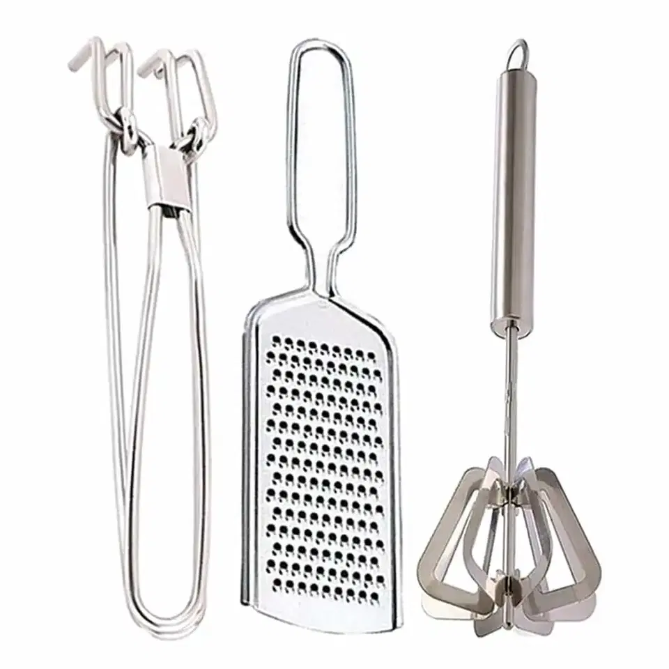 Oc9 Stainless Steel Cheese Grater & Utility Pakkad & Hand Blender For Kitchen Tool Set