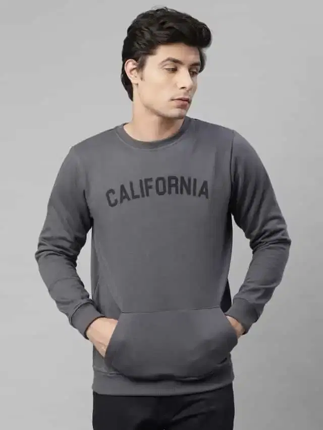 Rigo Men's CALIFORNIA Print Round Neck Fleece Sweatshirt, Grey (XXL)