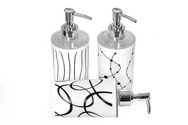 Plastic Long Lasting Liquid Soap Dispenser, White, 350 ml, Pack of 3