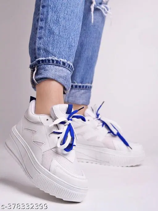 Solid Mesh Sneakers for Women (White, IND-7)